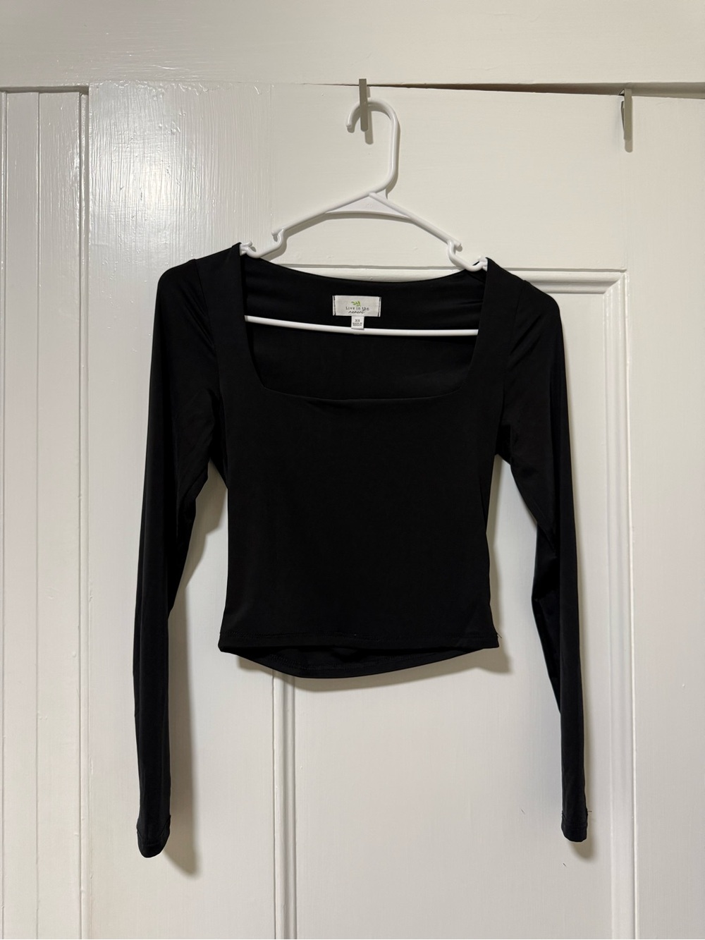 Black Long Sleeve Square Neck Top
